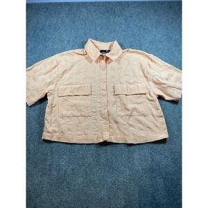 Dizzy Lizzy Top Womens Small Button Up Cropped Stripes Flap Pockets Orange